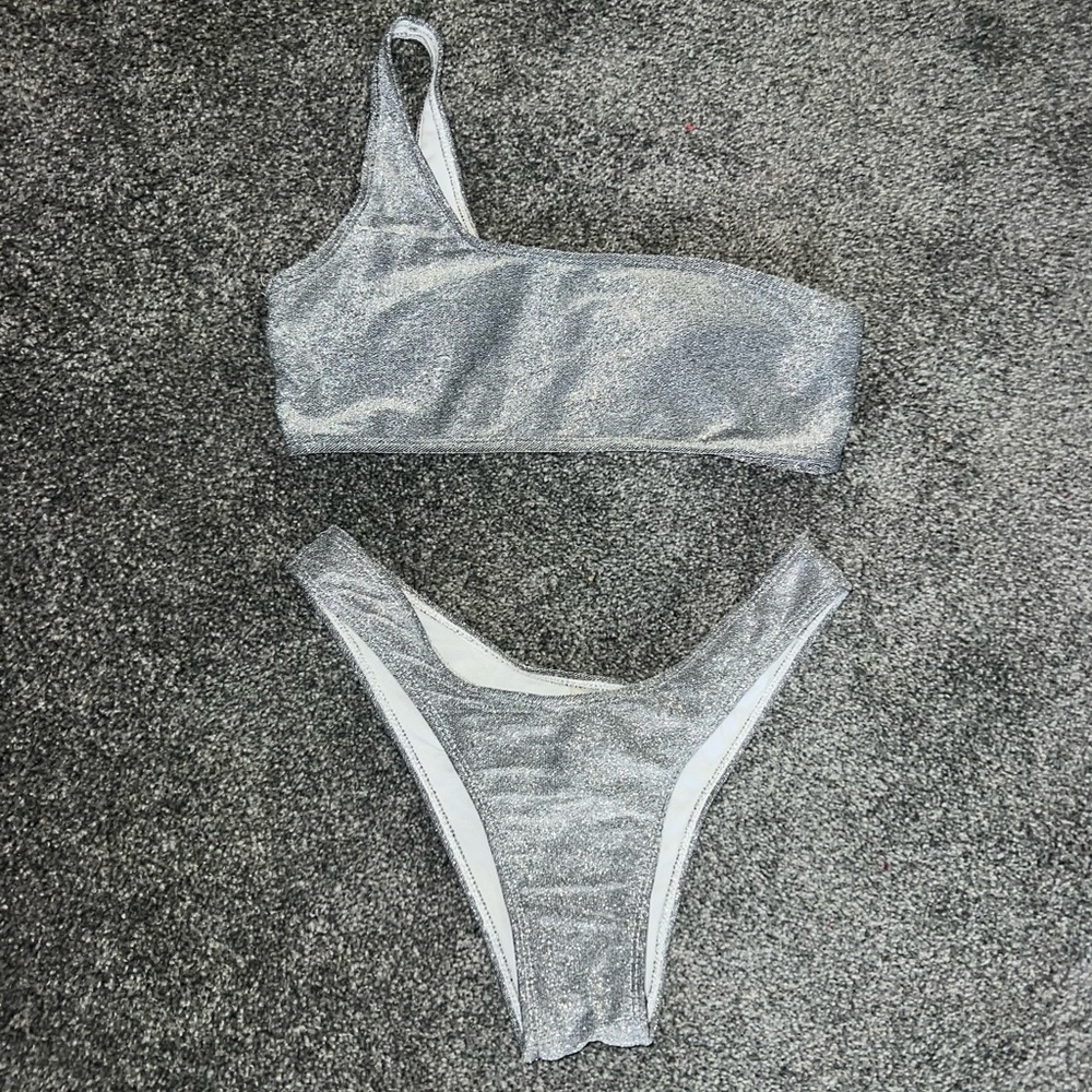 Silver sparkle one shoulder bikini